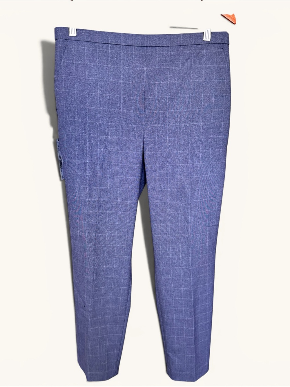 Elie Tahari Women’s Blue Plaid Dress Pants Slim Tapered Mid Rise Twill Pockets